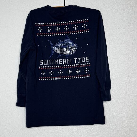 Southern Tide Boys Fair Isle SkipJack Long Sleeve Tee Size Small Blue Christmas - Picture 1 of 3